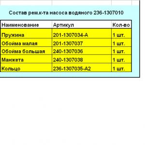 Рем.к-т водяного насоса (МАЛЫЙ) 236-1307010 6 наимен.